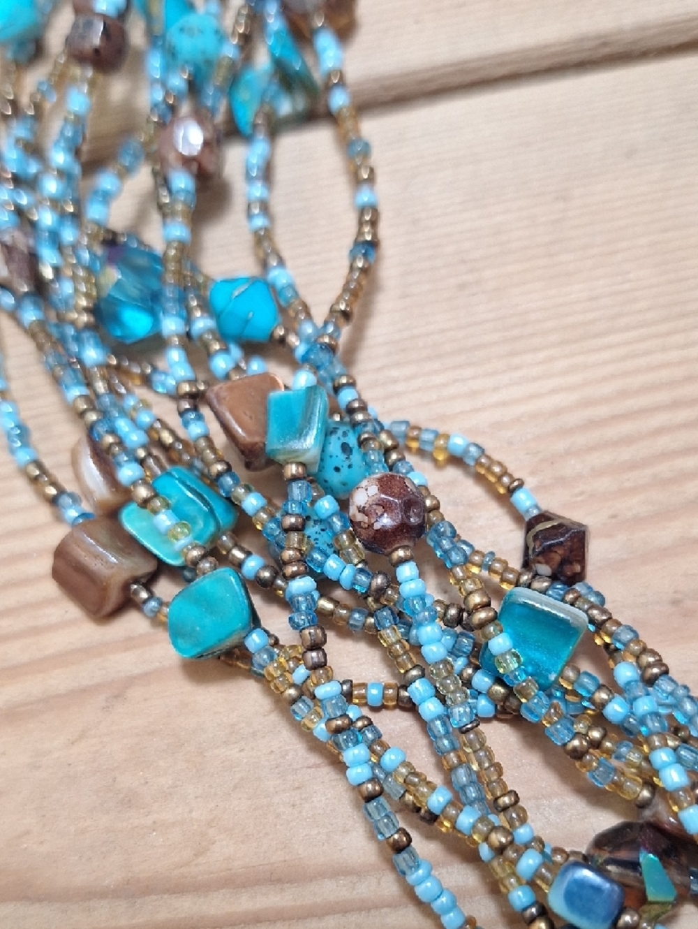 Multi-Strand Turquoise & Brown Beaded Necklace - Bohemian - Picture 4 of 12